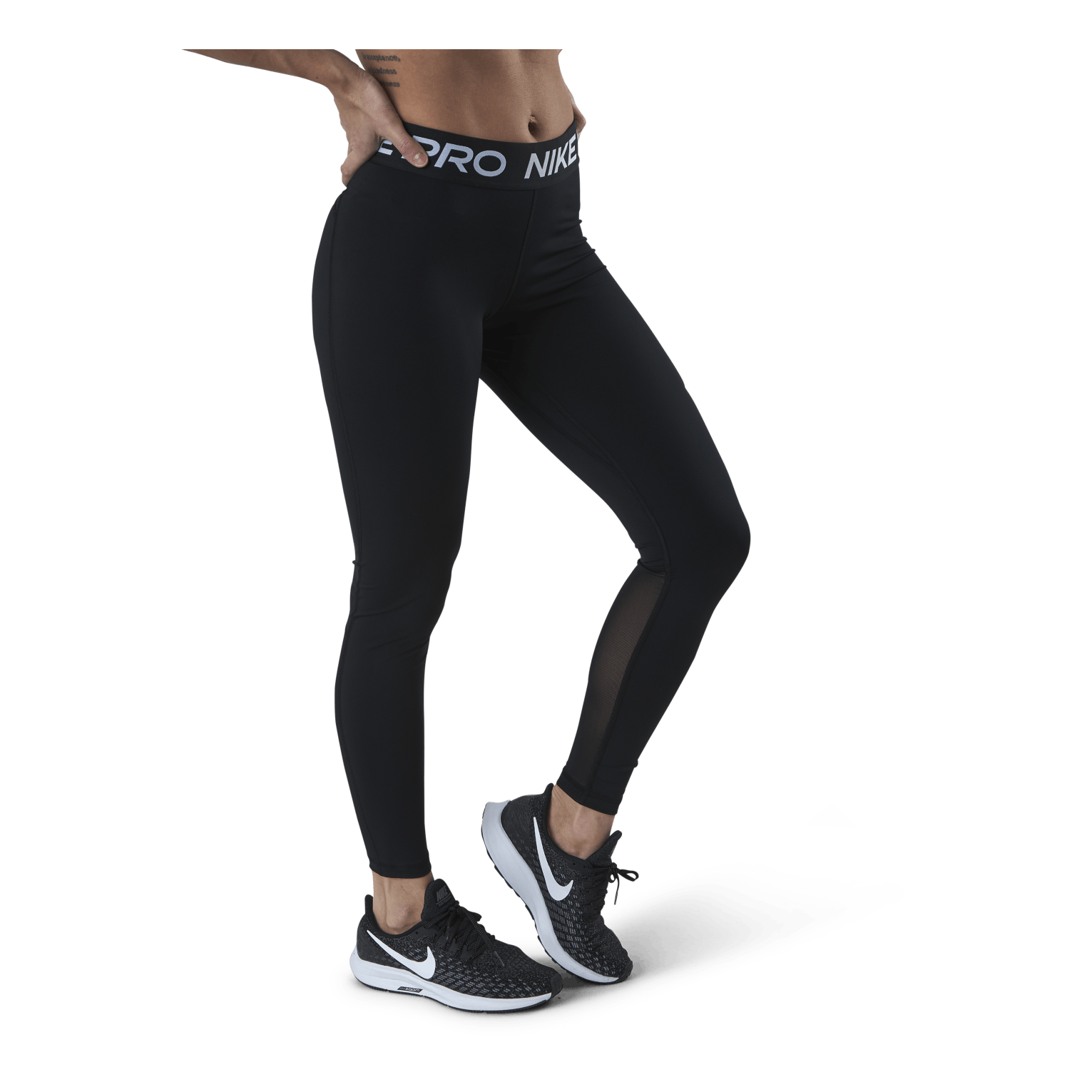 Nike Pro Women's Mid-Rise Mesh-Paneled Leggings BLACK/WHITE 4 Nike Pro Women's Mid-Rise Mesh-Paneled Leggings BLACK/WHITE - Image 2