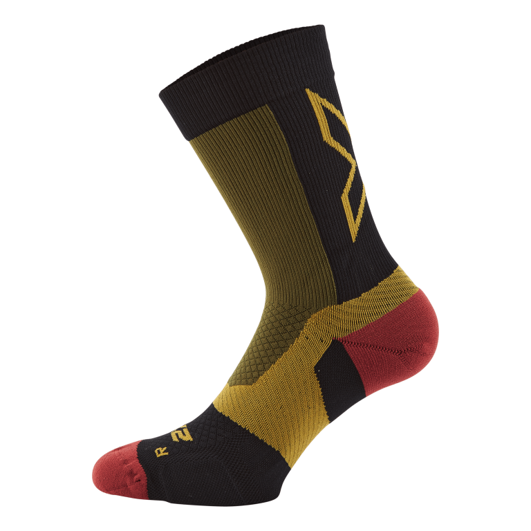 2XU Vectr Light Cushion Crew Sock Winter Moss/chilli Oil 3 2XU Vectr Light Cushion Crew Sock Winter Moss/chilli Oil